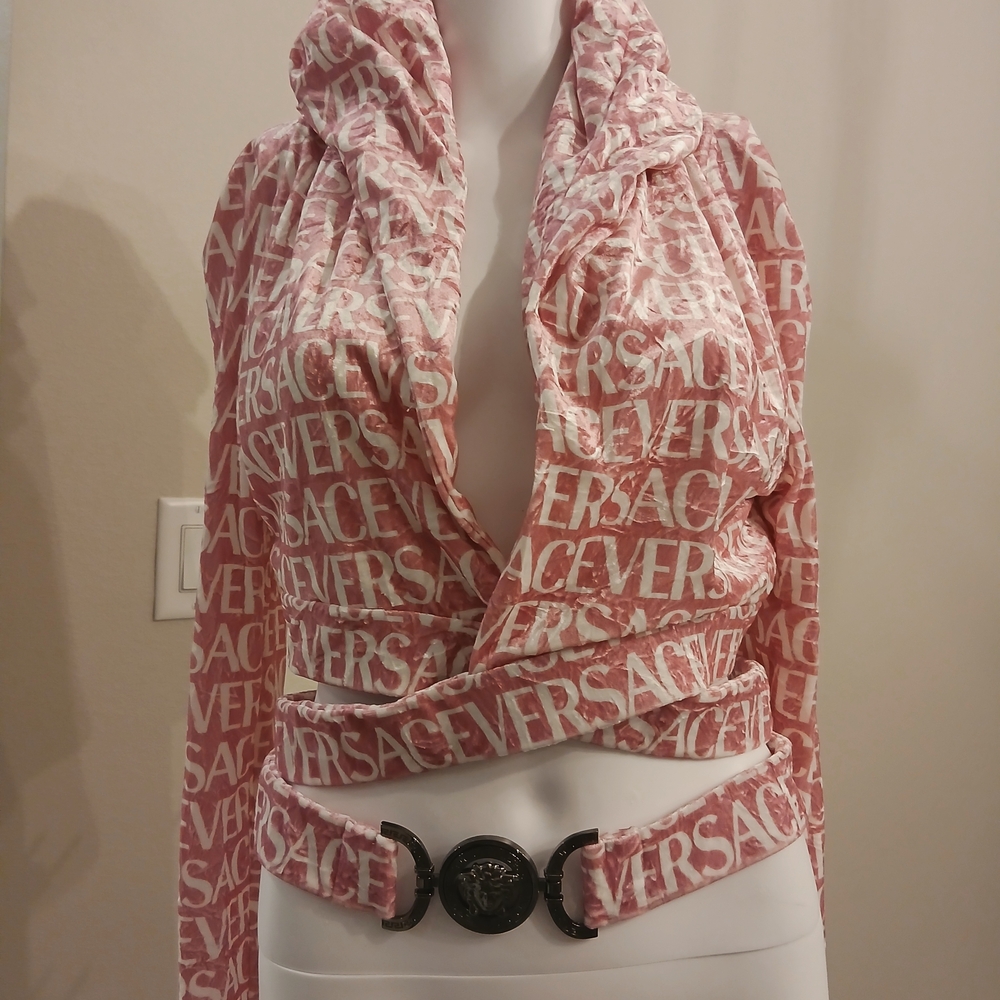 Versace Logo Print Pink Wrap Blouse